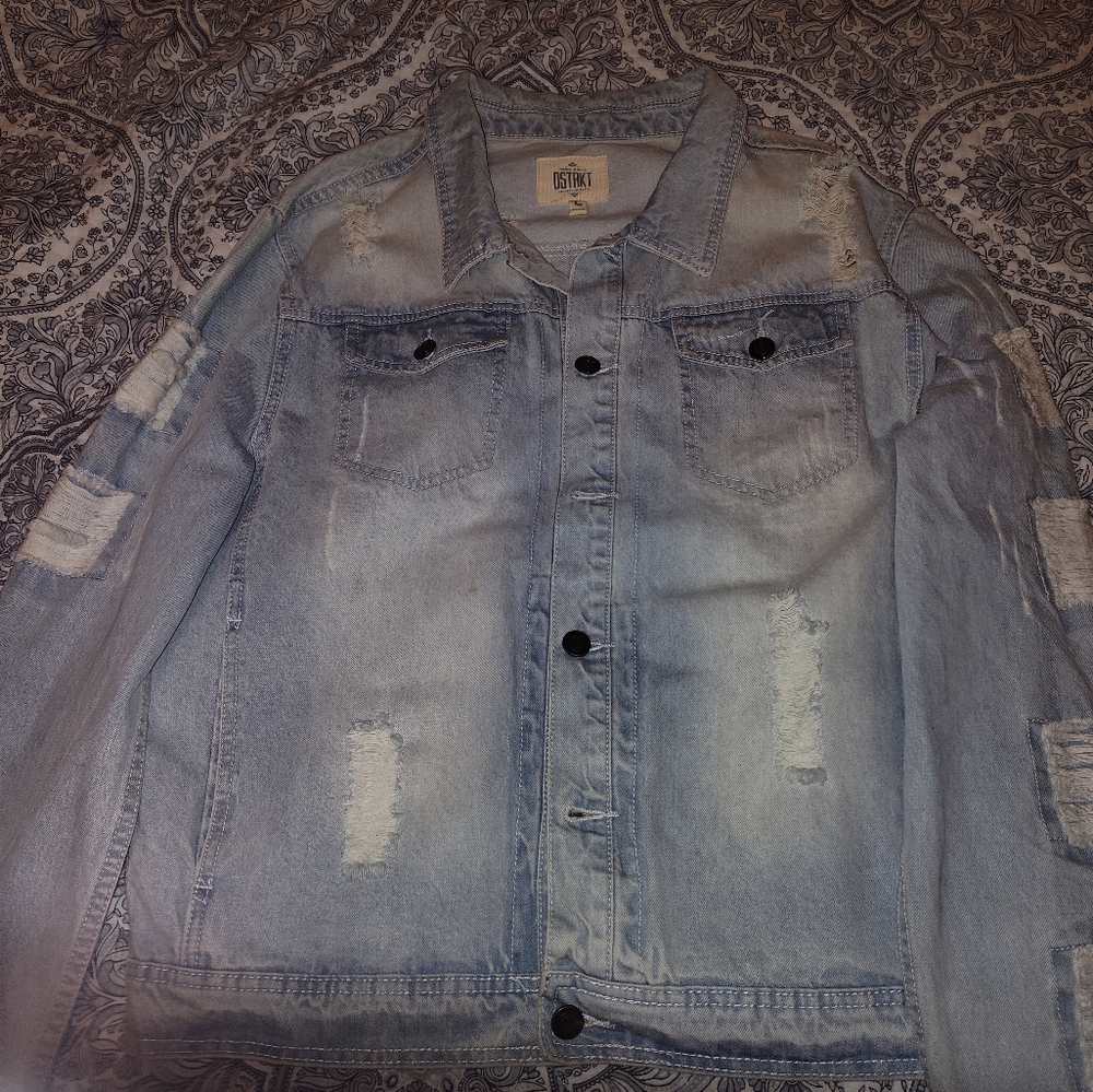 Unisex distressed light wash jean jacket